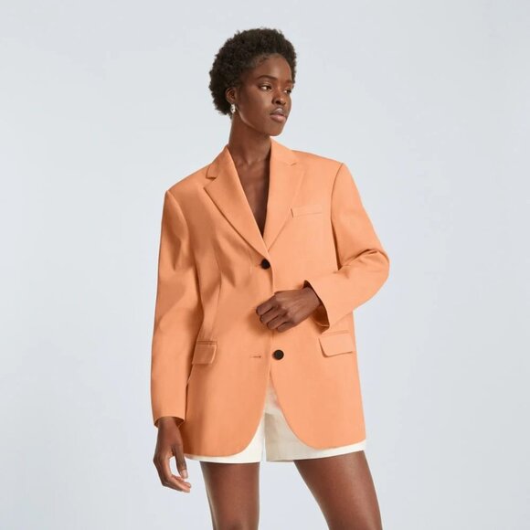 EVERLANE 80's Orange Chiffon Twill Oversized Single Breasted Blazer, Size 00 - Picture 2 of 16